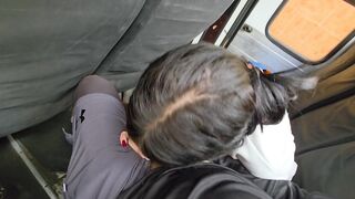 She sucks my dick on the public bus and then we end up fucking in a hotel.